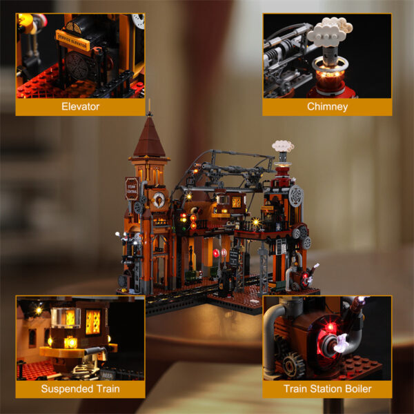 Steampunk Train Station Building Blocks Light Puzzle Model Toys - Image 3