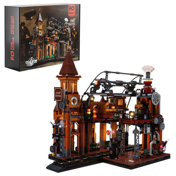 Steampunk Train Station Building Blocks Light Puzzle Model Toys - Image 2